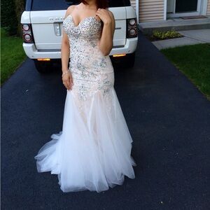 Embellished White Prom Mermaid Dress